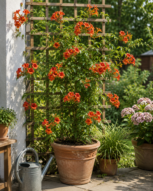 Campsis tagliabuana 'Indian Summer' 50–70 cm – Trompetenblume – Winterharte Kletterpflanze mit orangefarbenen Blüten