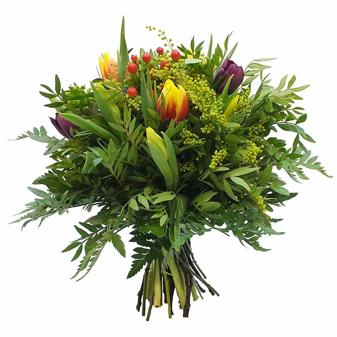 Frühlingsbote – Frischer Blumenstrauß mit Tulpen und bunten Akzenten für den Frühling