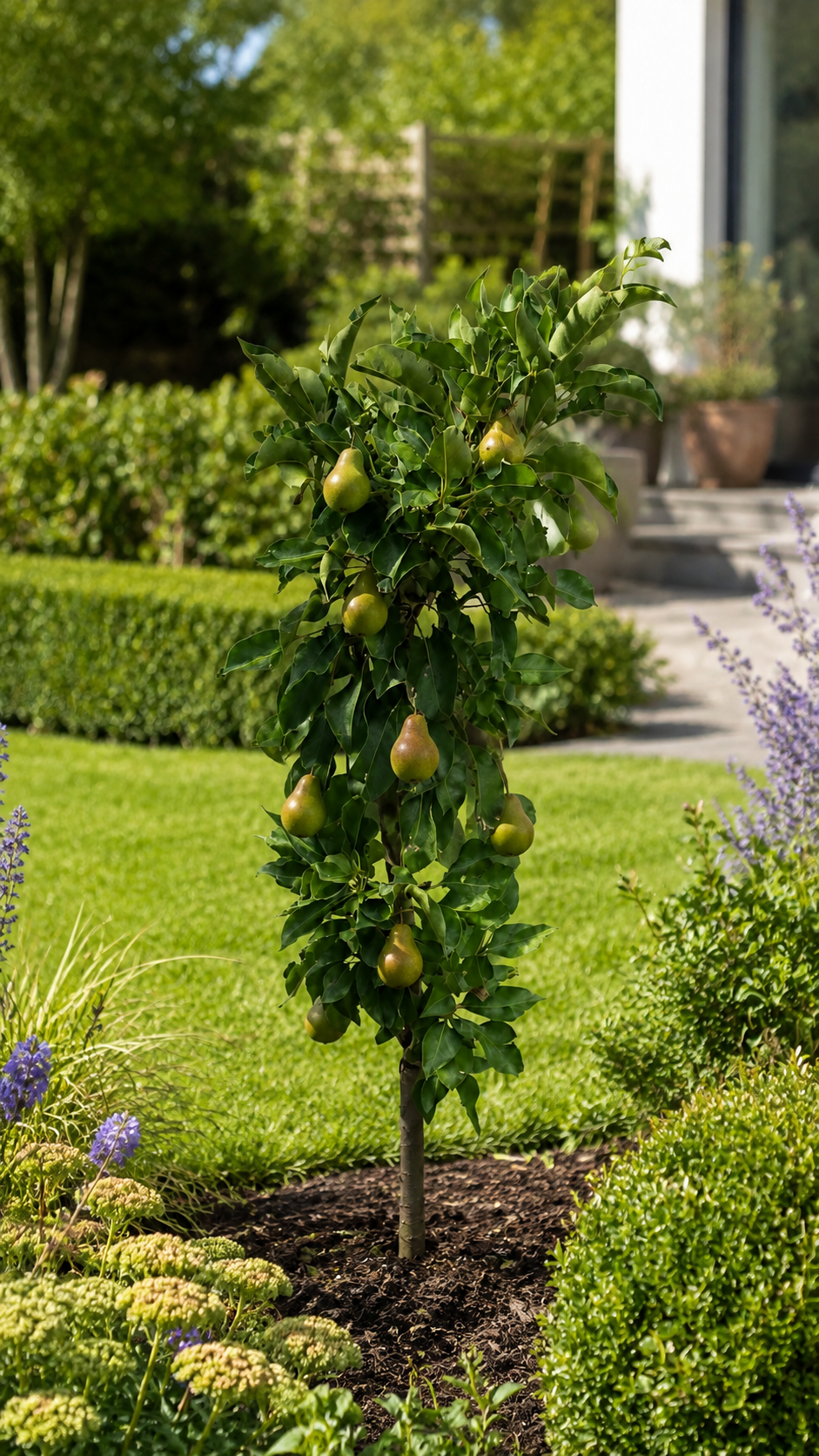 Zwergbirne Luisa 80–100 cm – Pyrus communis – kompakter Birnenbaum und Säulenobst für Garten, Terrasse und Kübel