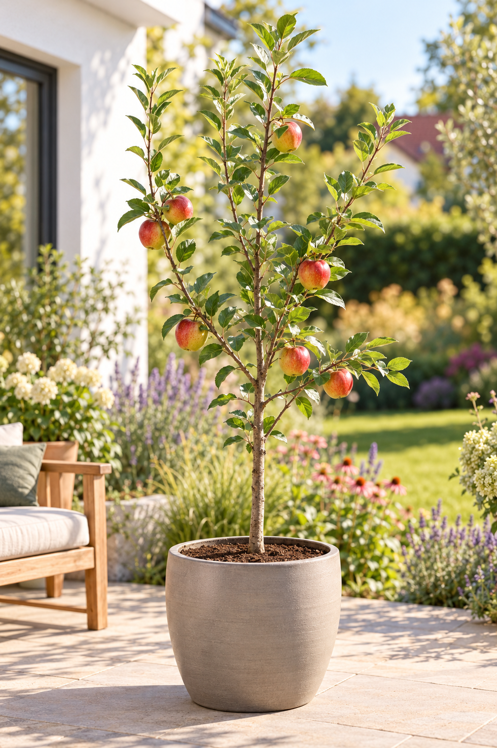 Malus domestica ‘Summerred’ 100–120 cm – Sommerapfel, früh reifender Apfelbaum mit rot-gelben Früchten