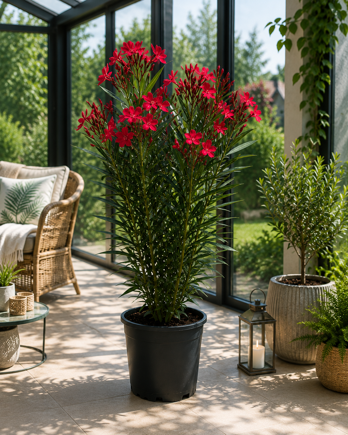 Nerium Oleander Rosso Semplice – Roter Oleander ca. 80 cm – Mediterrane Kübelpflanze mit Blütenpracht