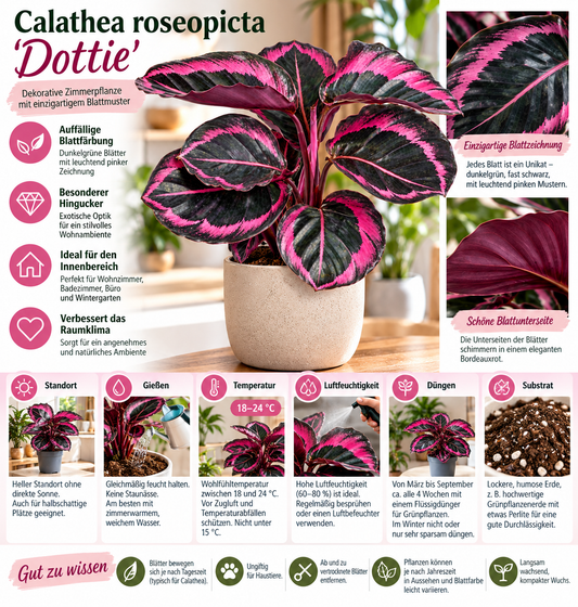 Calathea roseopicta ‘Dottie’ ca. 25 cm – Korbmarante mit rosa Blattzeichnung, exotische Zimmerpflanze