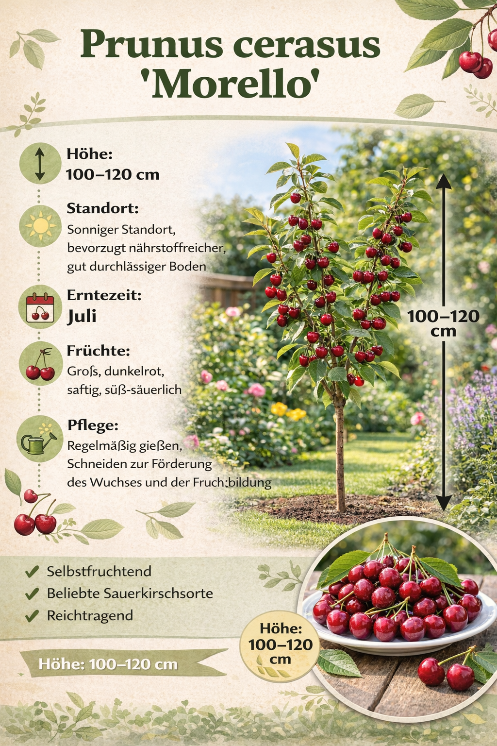 Sauerkirsche ‘Morello’ – Prunus cerasus | robuste Kirschpflanze 100–120 cm | beliebte Schattenmorelle