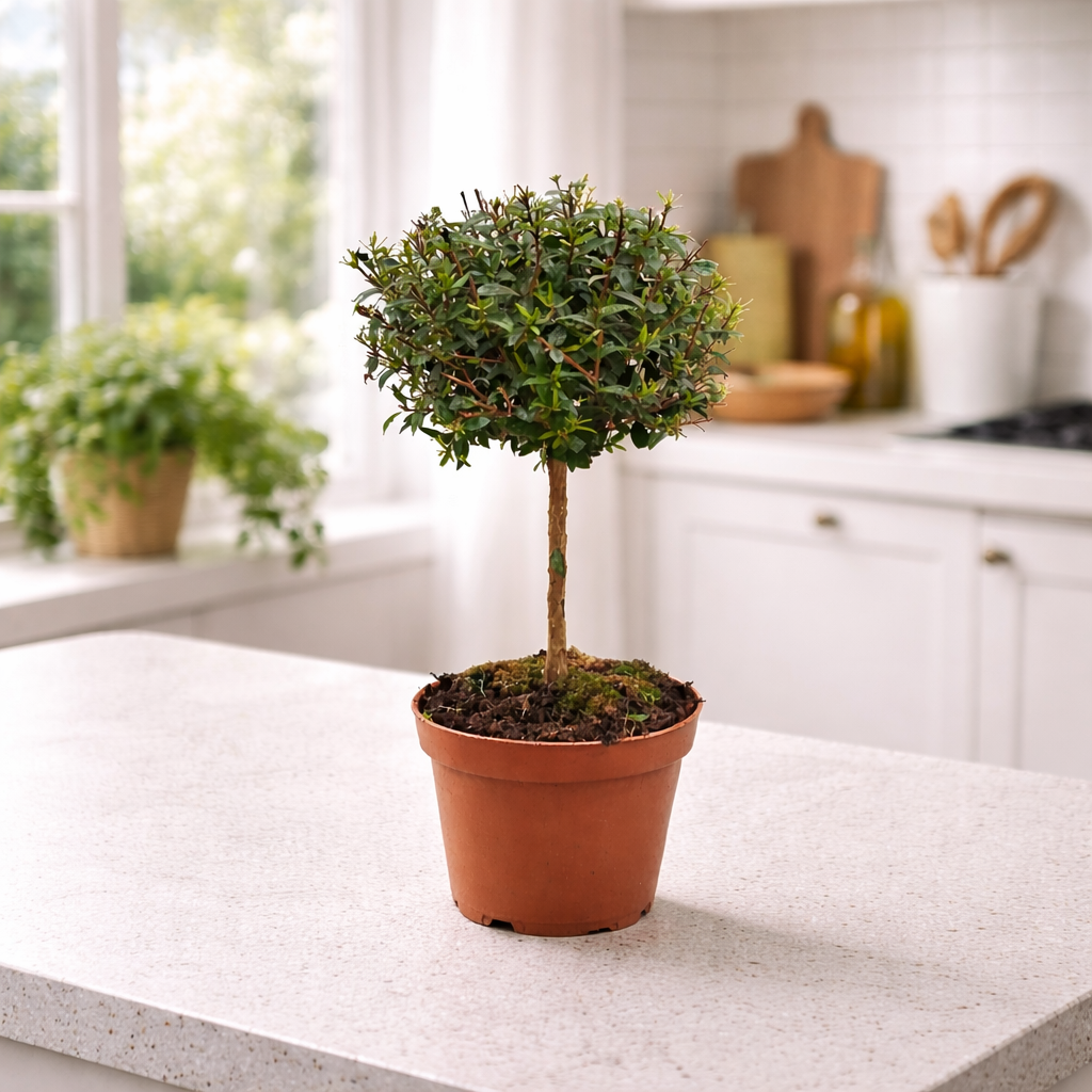 Brautmyrte Stämmchen ca. 50 cm – Echte Myrte (Myrtus communis) –  Immergrünes Stämmchen für Balkon & Terrasse