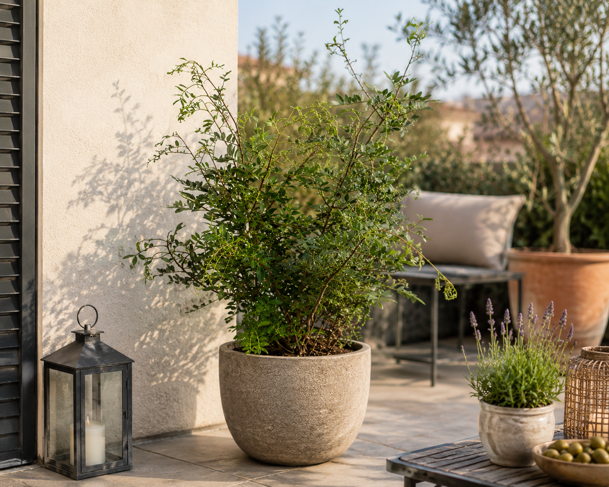 Pistacia lentiscus 70–100 cm – Mastixstrauch – immergrüne mediterrane Pistazie für Kübel, Balkon & Terrasse