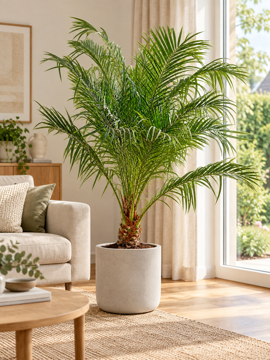 Zwerg-Dattelpalme 100–120 cm – Phoenix roebelenii, elegante Zimmerpalme für Wohnzimmer, Wintergarten & Terrasse