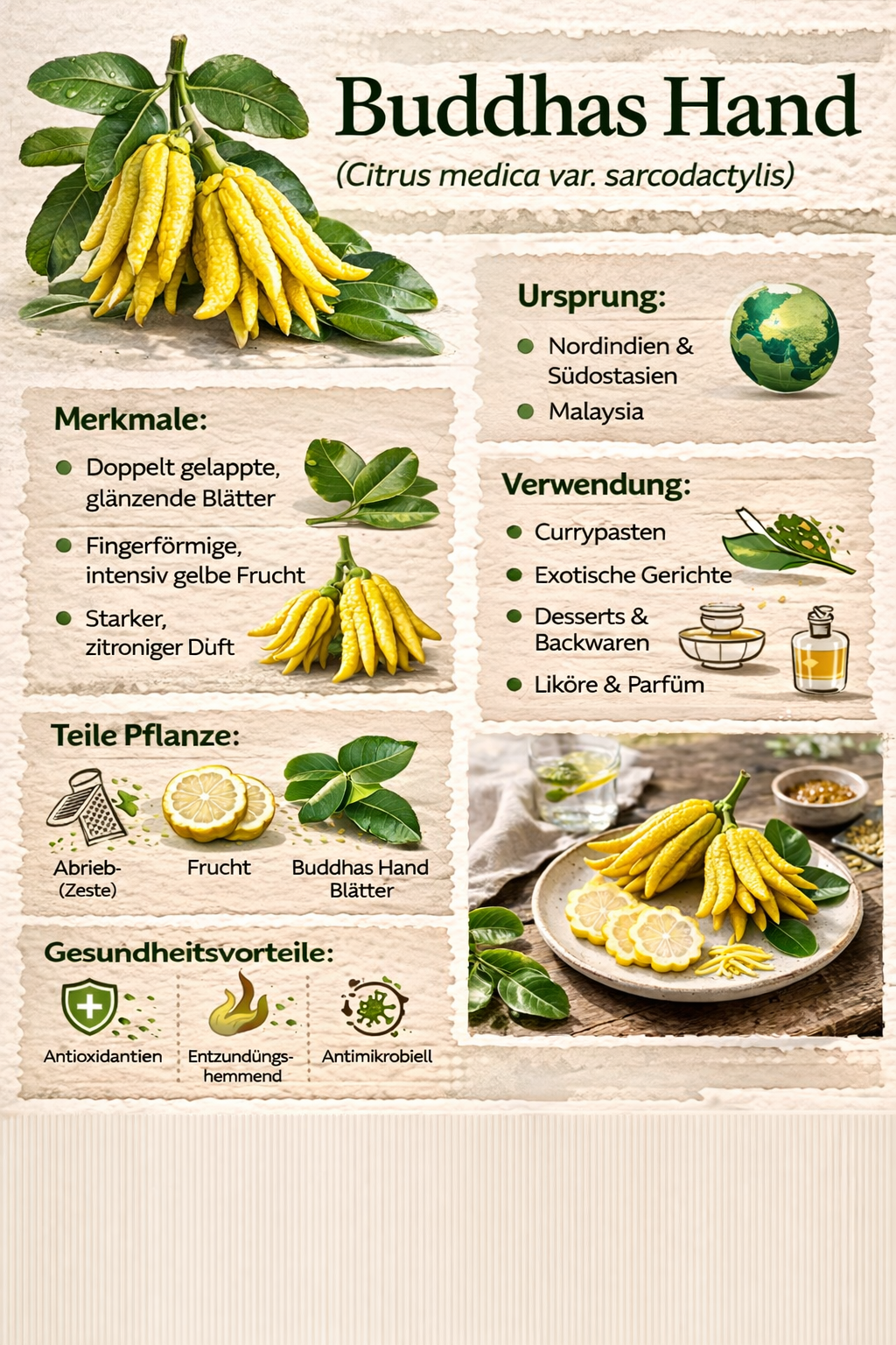 Buddhas Hand Pflanze 70–100 cm – Zitronatzitrone / Fingerzitrone (Citrus medica sarcodactylis) – Exotischer Zitronenbaum für Balkon & Garten