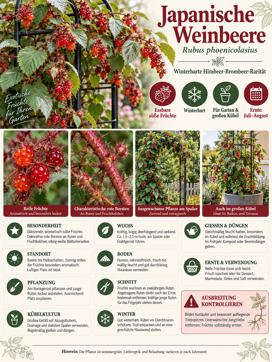Japanische Weinbeere 30–35 cm – Rubus phoenicolasius | Winterharte Japanische Himbeere & süße Kletterbeere für Garten und Balkon
