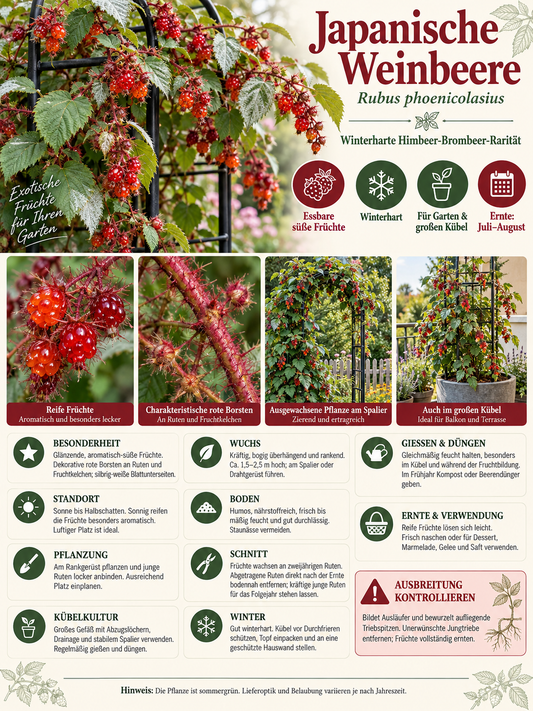 Japanische Weinbeere 60-70 cm – Rubus phoenicolasius | Winterharte Japanische Himbeere & süße Kletterbeere für Garten und Balkon