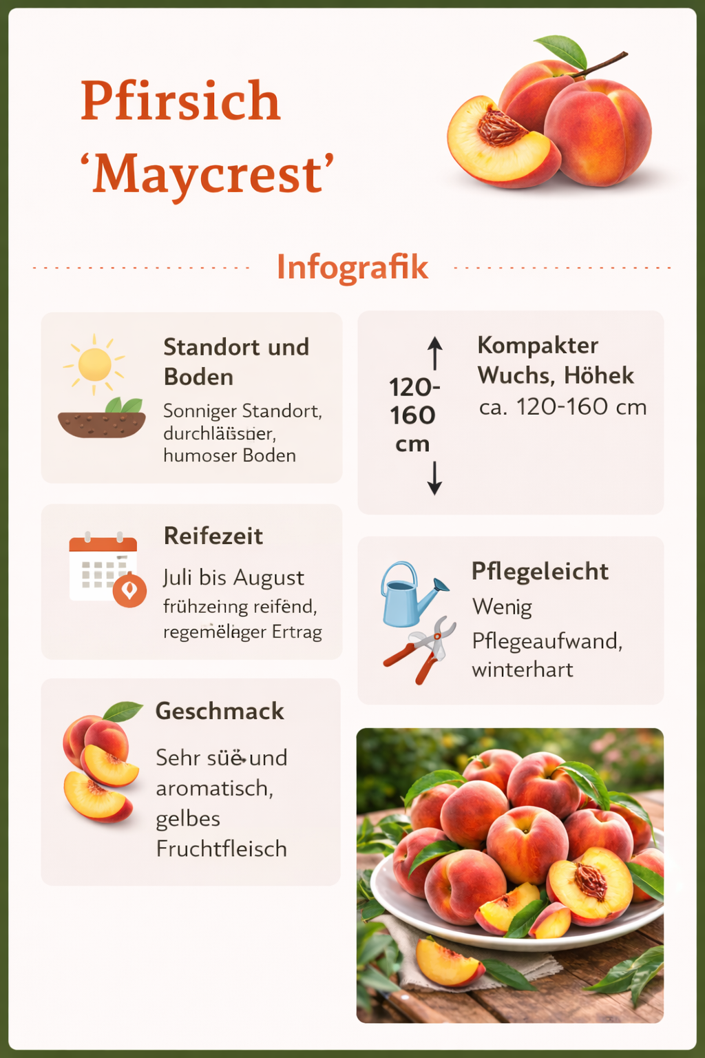 Pfirsichbaum Mycrest 120–160 cm – Saftiger Gartenpfirsich, Obstbaum winterhart, Prunus persica für Garten & Terrasse