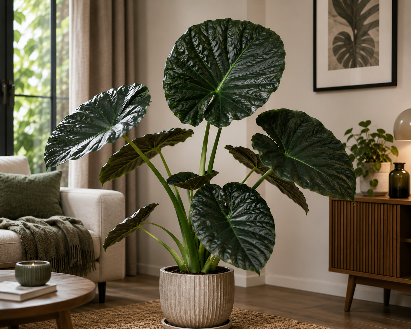 Alocasia Regal Shield 60–80 cm – Elefantenohr – Pfeilblatt – Tropische Zimmerpflanze – Große Grünpflanze für Wohnräume