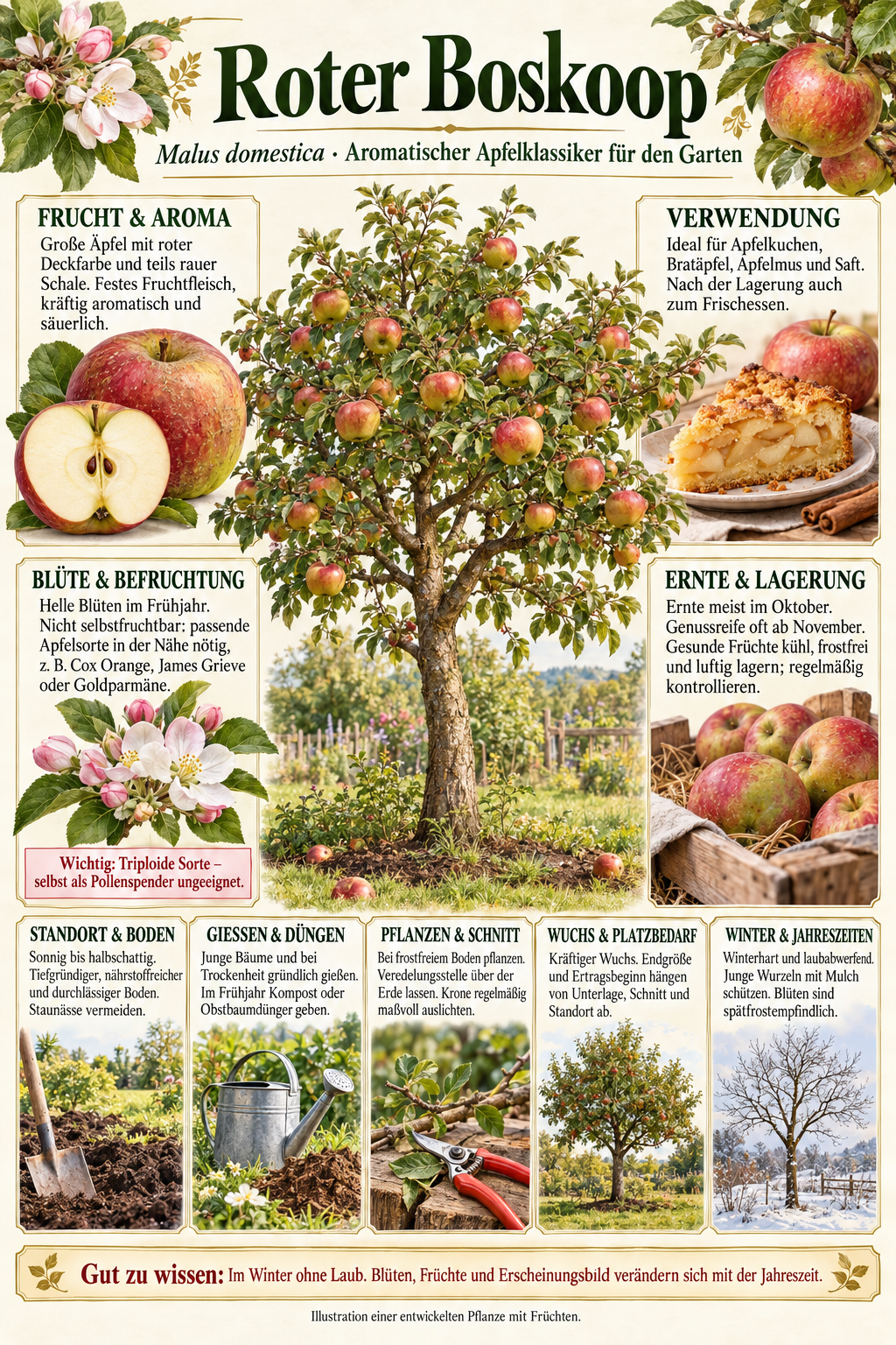 Apfelbaum ‘Roter Boskoop’ 100–120 cm – Malus domestica, winterharter Winterapfel & aromatischer Backapfel für den Garten