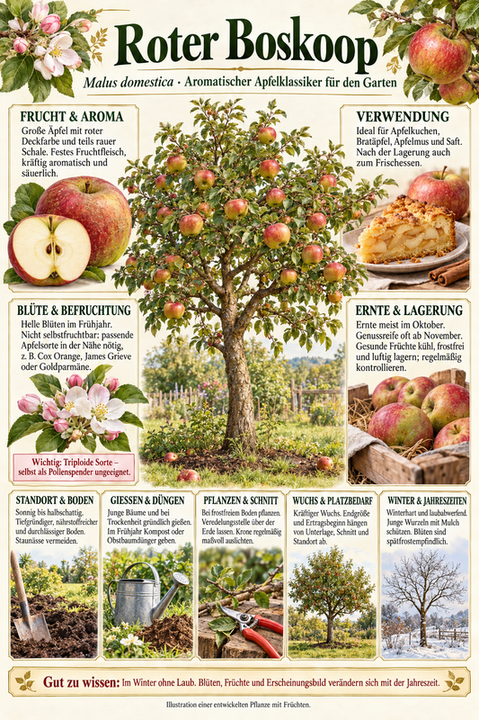 Apfelbaum ‘Roter Boskoop’ 100–120 cm – Malus domestica, winterharter Winterapfel & aromatischer Backapfel für den Garten
