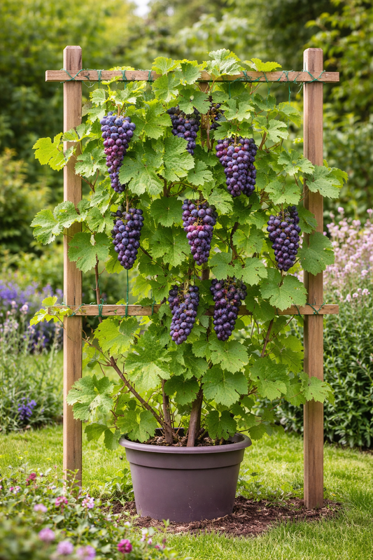 2 červené stolní hrozny 'Boskoop Glory' (Vitis vinifera) – mrazuvzdorná réva, 30–50 cm včetně květináče, aromatické hrozny do zahrady a na terasu