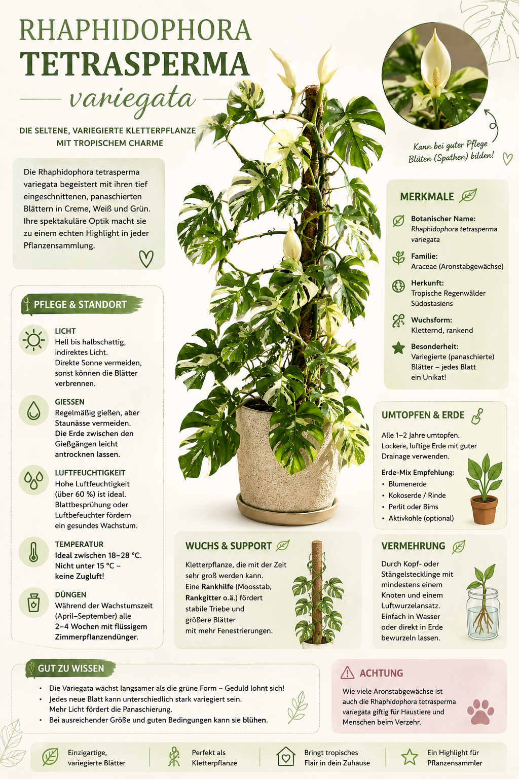 Rhaphidophora Tetrasperma Variegata 60–80 cm – Variegierte Mini Monstera, Monstera Ginny, Zimmerpflanze mit Panaschierung
