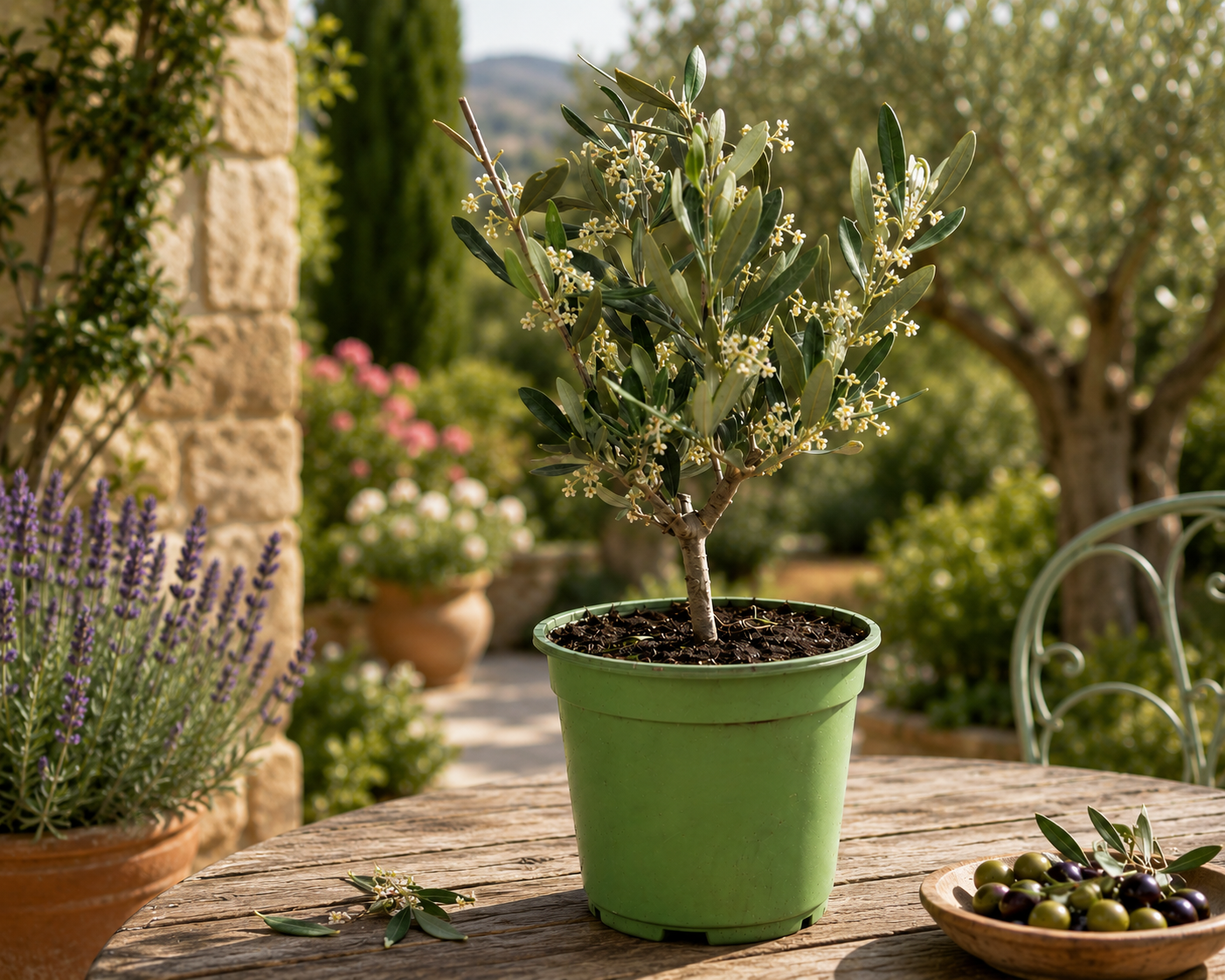 Olivenbaum Ministamm ca. 30 cm (Olea europaea) – Echter Olivenbaum, Mediterrane Kübelpflanze für Balkon, Terrasse, Wintergarten & Wohnraum