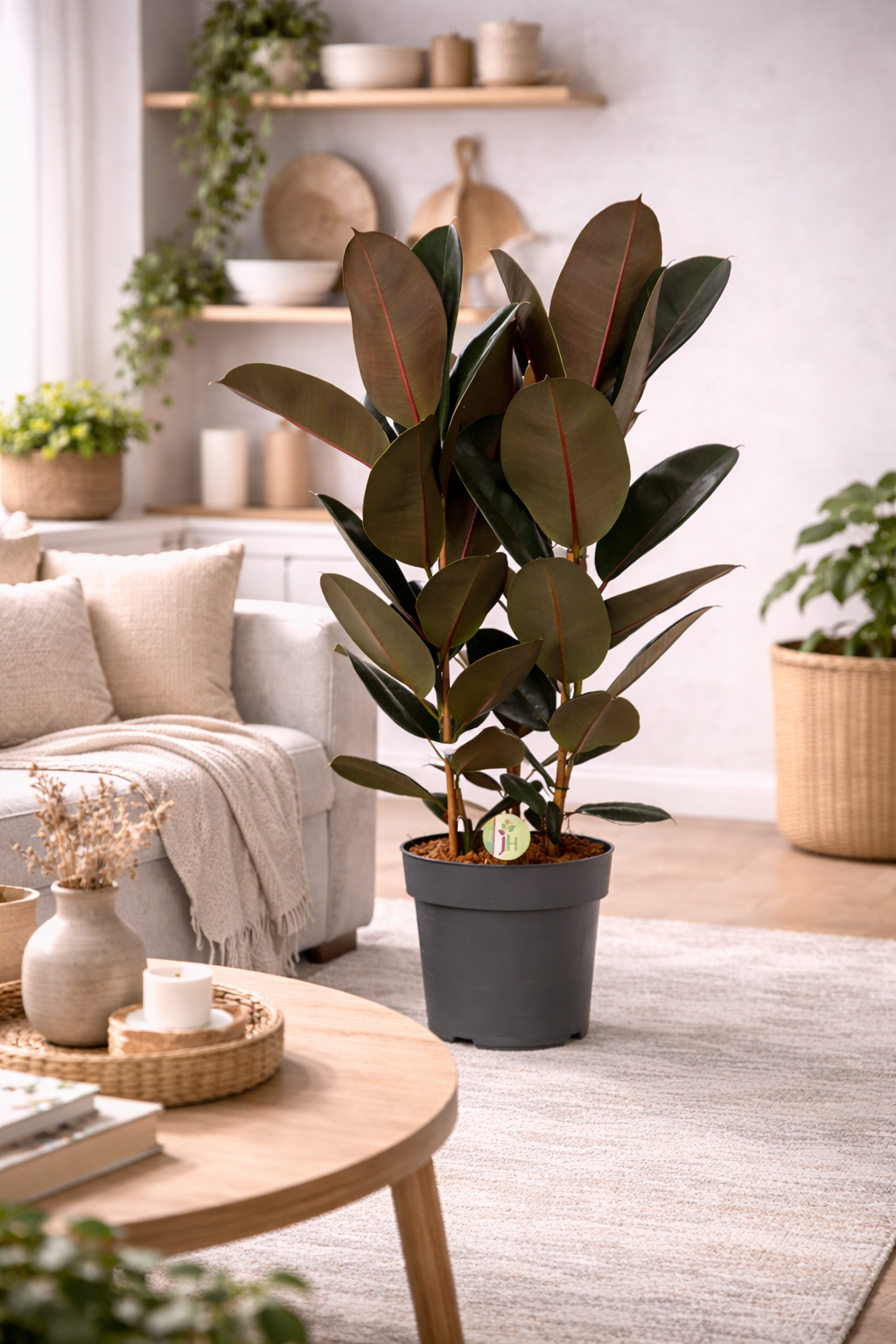 Gummibaum Abidjan ca 100 cm – Ficus elastica – 3 Pflanzen im Topf – XXL  Zimmerpflanze – Indischer Gummibaum – pflegeleicht & dekorativ