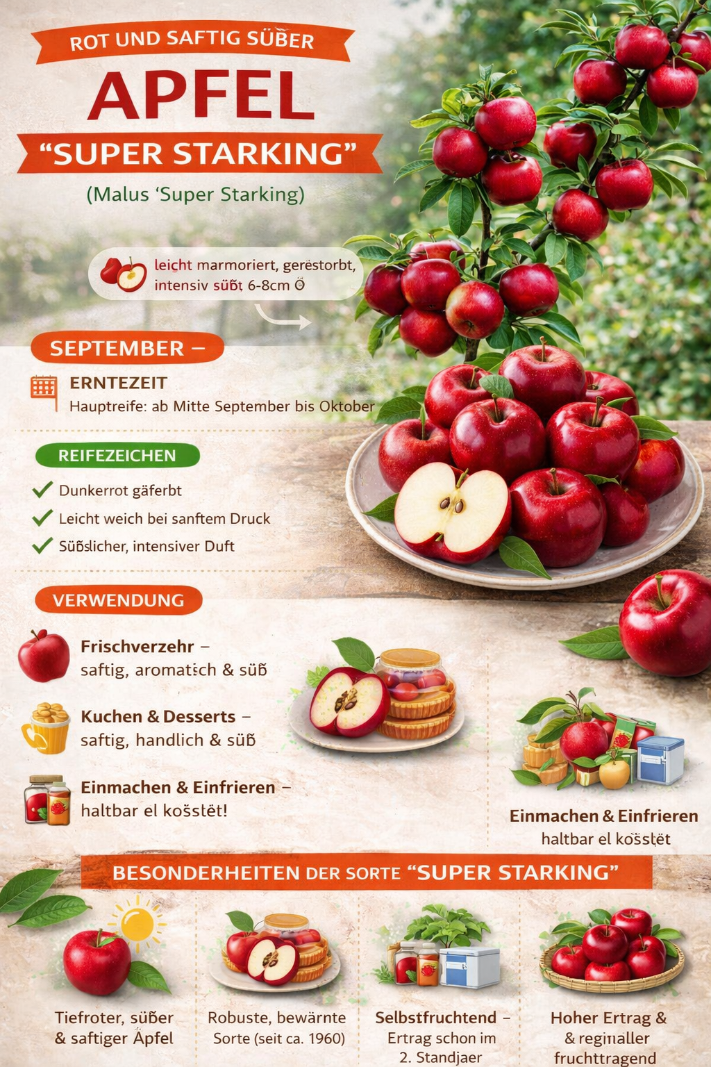 Malus ‘Super Starking’ Apfelbaum 100–140 cm – robuster Apfelbaum, Winterapfel, Obstbaum für Garten & Terrasse