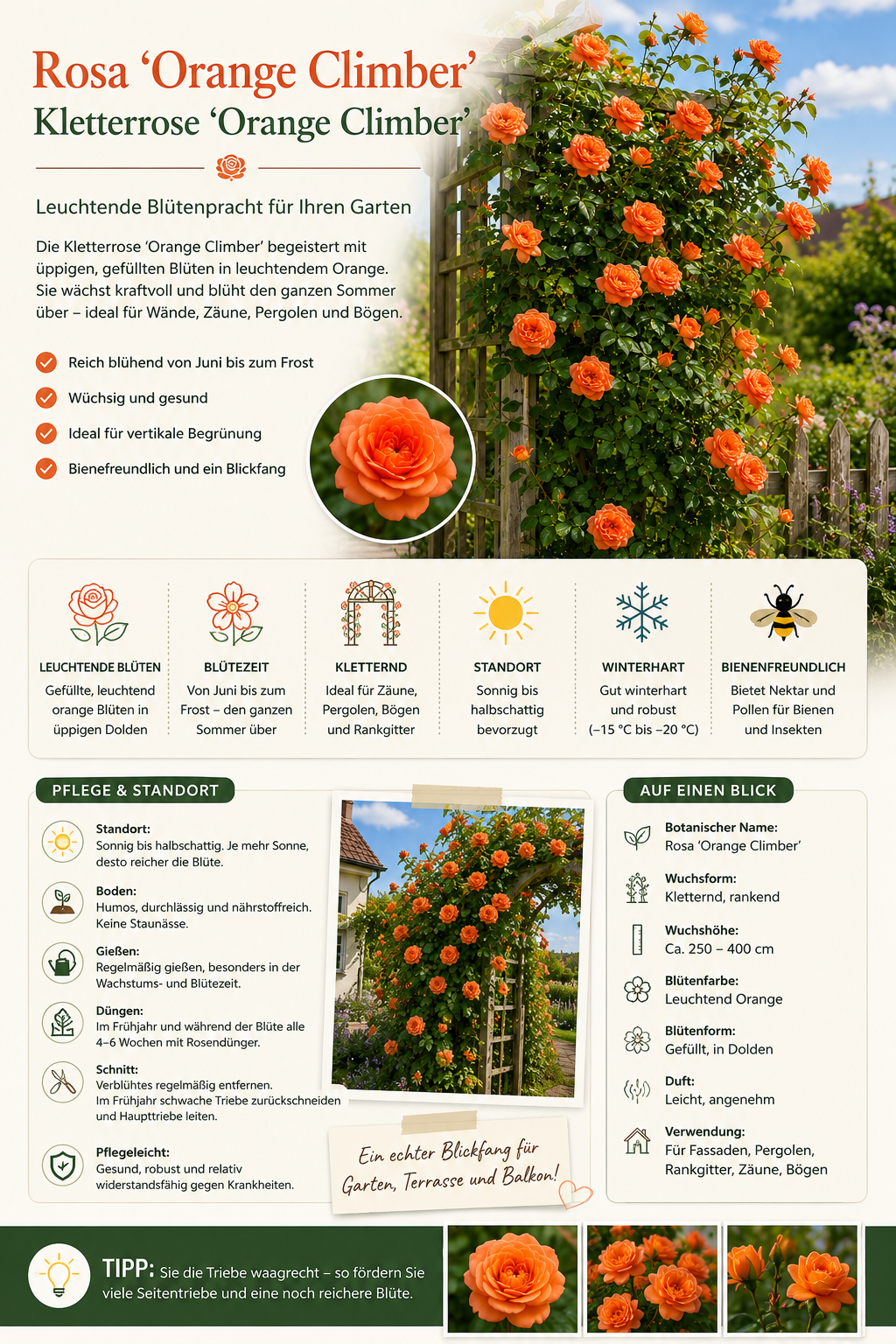 Rosa Orange Climber Kletterrose 50-70 cm – Duftende Edel-Kletterrose in Rosa-Orange | Winterharte Rose für Rankgitter, Pergola & Garten