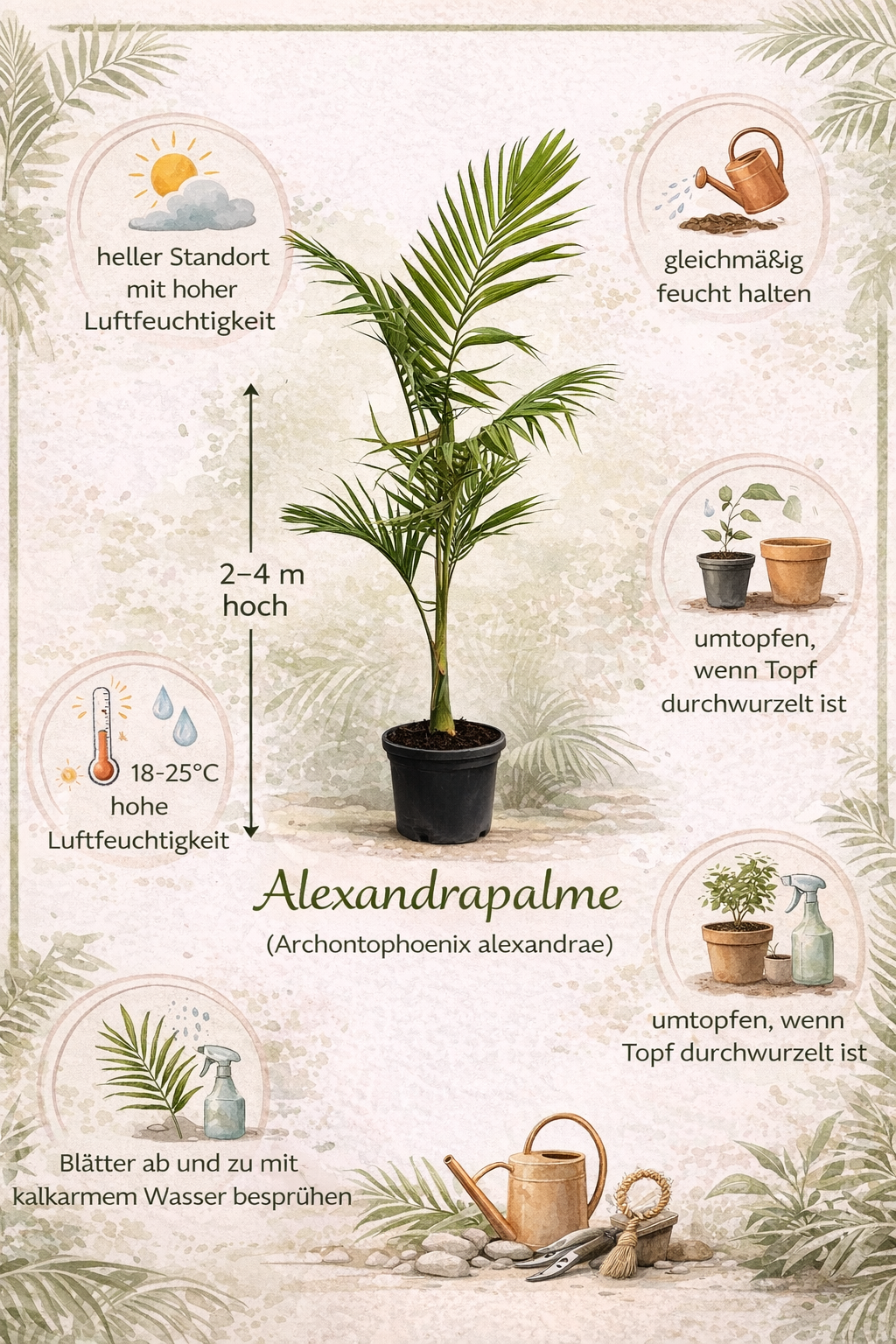 Alexandrapalme 160–200 cm (Archontophoenix alexandrae) – Feuerpalme / Königspalme – Große Zimmerpalme für Indoor & Wintergarten – Exotische Grünpflanze mit Stamm