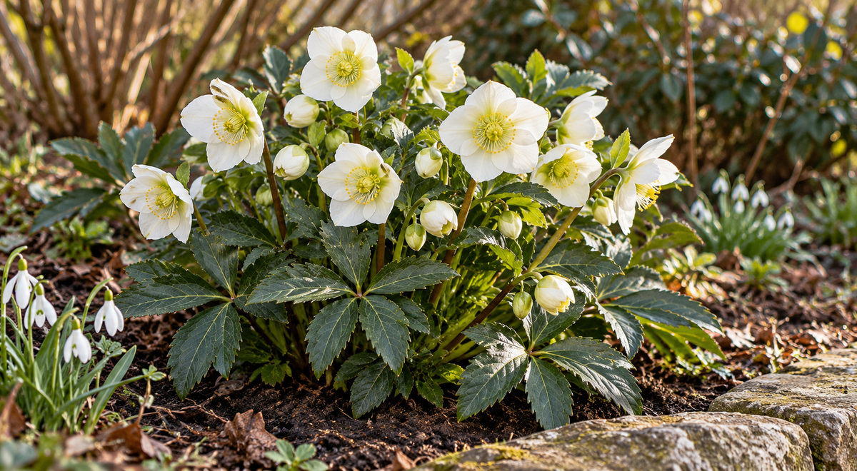 Christrose – Helleborus niger, weiß blühende winterharte Staude für Garten & Kübel – 15–20 cm inkl. Topf