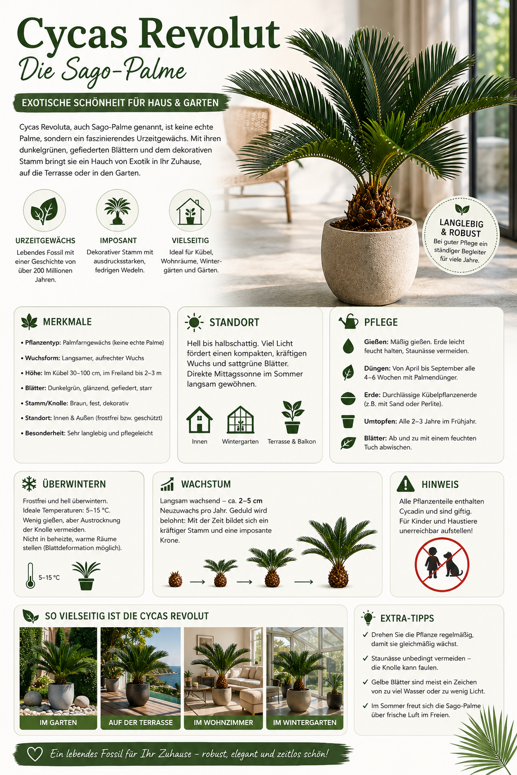 Palmfarn (Cycas revoluta) 30–40 cm – Japanischer Palmfarn mit 5–10 cm Knolle – exotische Zimmer- & Kübelpflanze