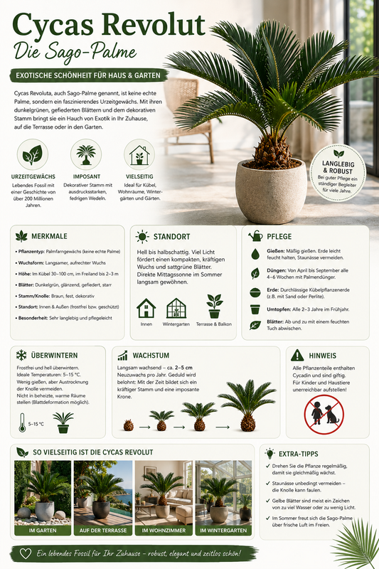 Palmfarn (Cycas revoluta) 30–40 cm – Japanischer Palmfarn mit 5–10 cm Knolle – exotische Zimmer- & Kübelpflanze