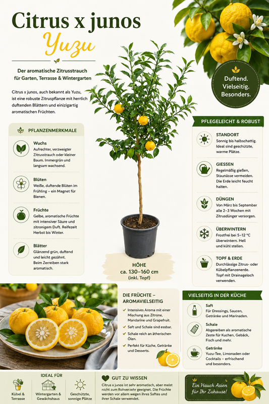 Citrus x junos - Yuzu 130-160 cm - Mrazuvzdorná odrůda citrusů do -12°C - roubovaná / DOPRAVA ZDARMA