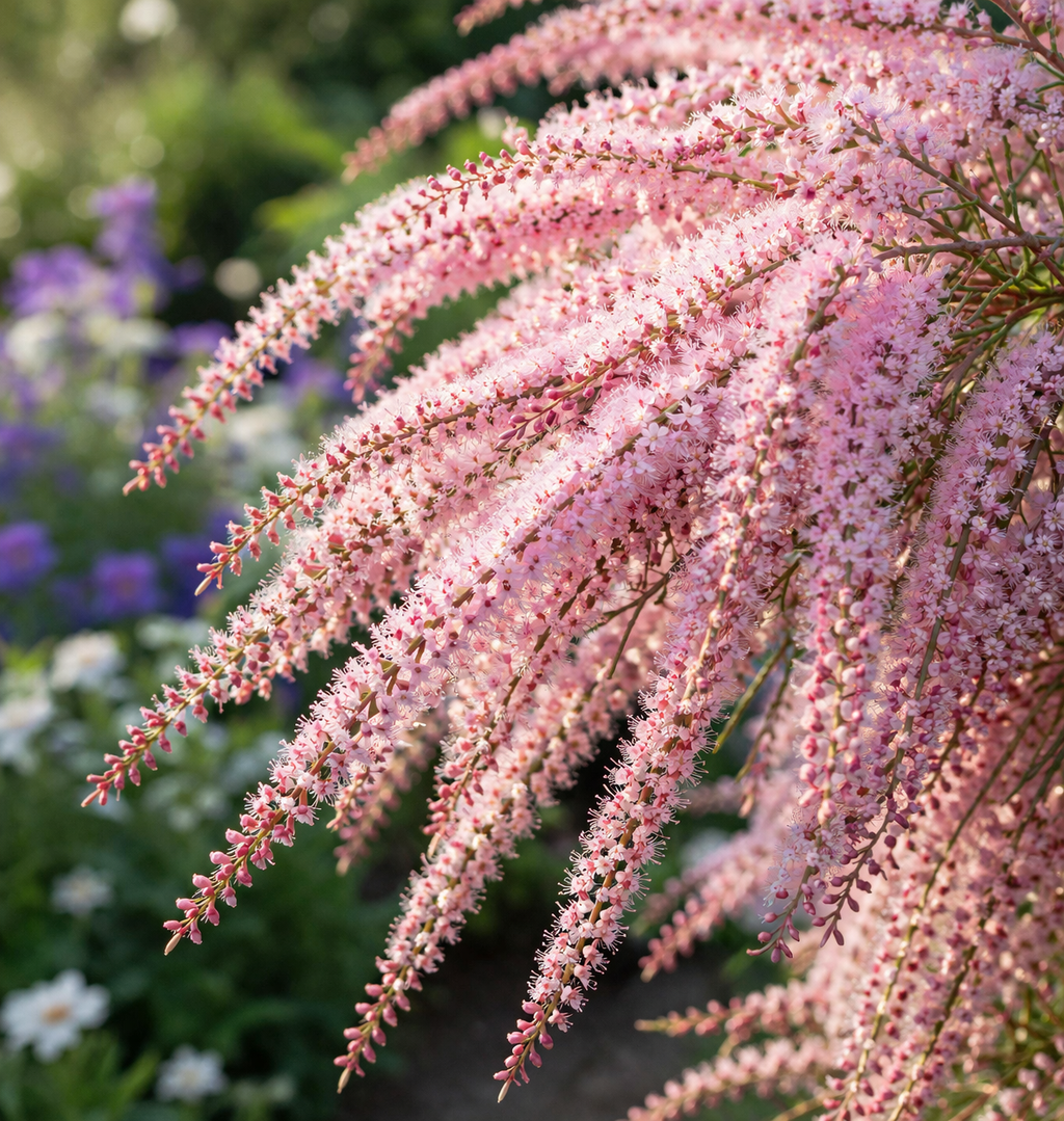 Tamariske Pink Cascade 40–60 cm – Tamarix ramosissima Zierstrauch winterhart rosa Blüten Topf 19 cm trockenheitsresistent
