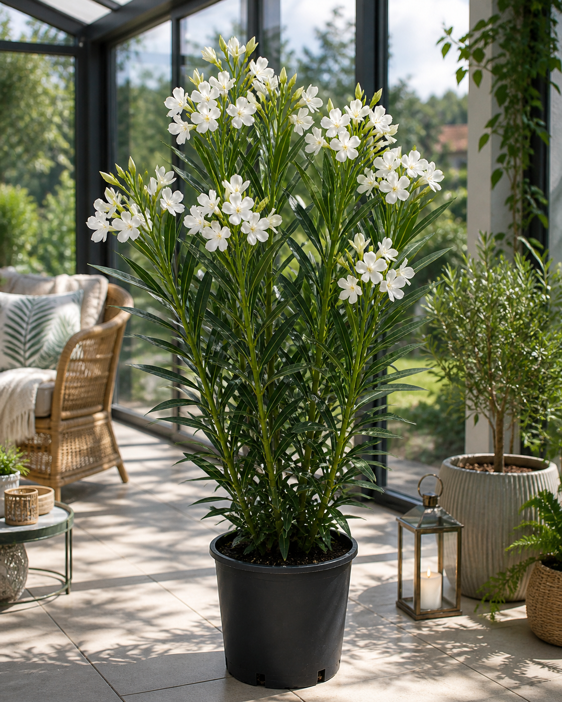 Nerium Oleander Bianco Semplice Weißer Oleander Mediterrane Kübelpflanze ca 80 cm