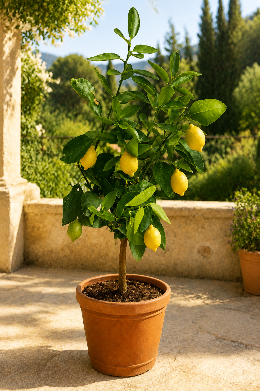 Zitronenbaum Eureka als Stämmchen ca. 50 cm – Citrus limon, mediterrane Zitruspflanze für Balkon und Terrasse