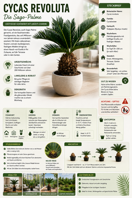 Palmfarn (Cycas revoluta) ca. 50 cm – Japanischer Palmfarn mit 10–15 cm Knolle | Exotische Zimmerpflanze & Kübelpflanze