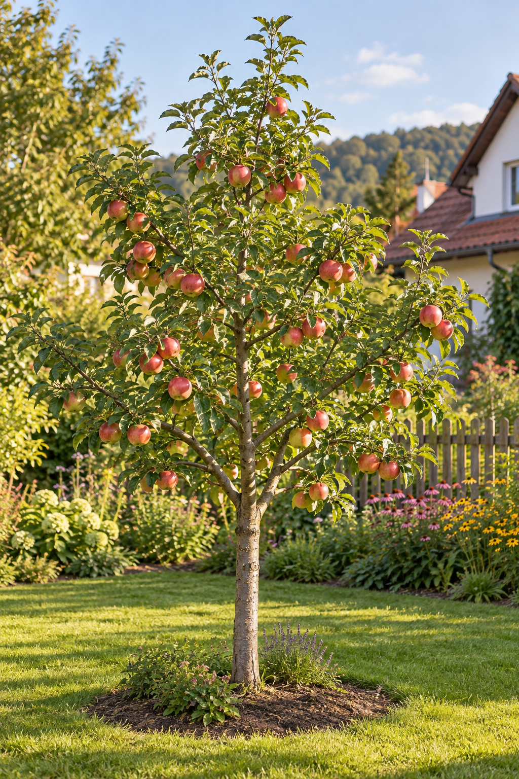 Malus domestica ‘Summerred’ 100–120 cm – Sommerapfel, früh reifender Apfelbaum mit rot-gelben Früchten