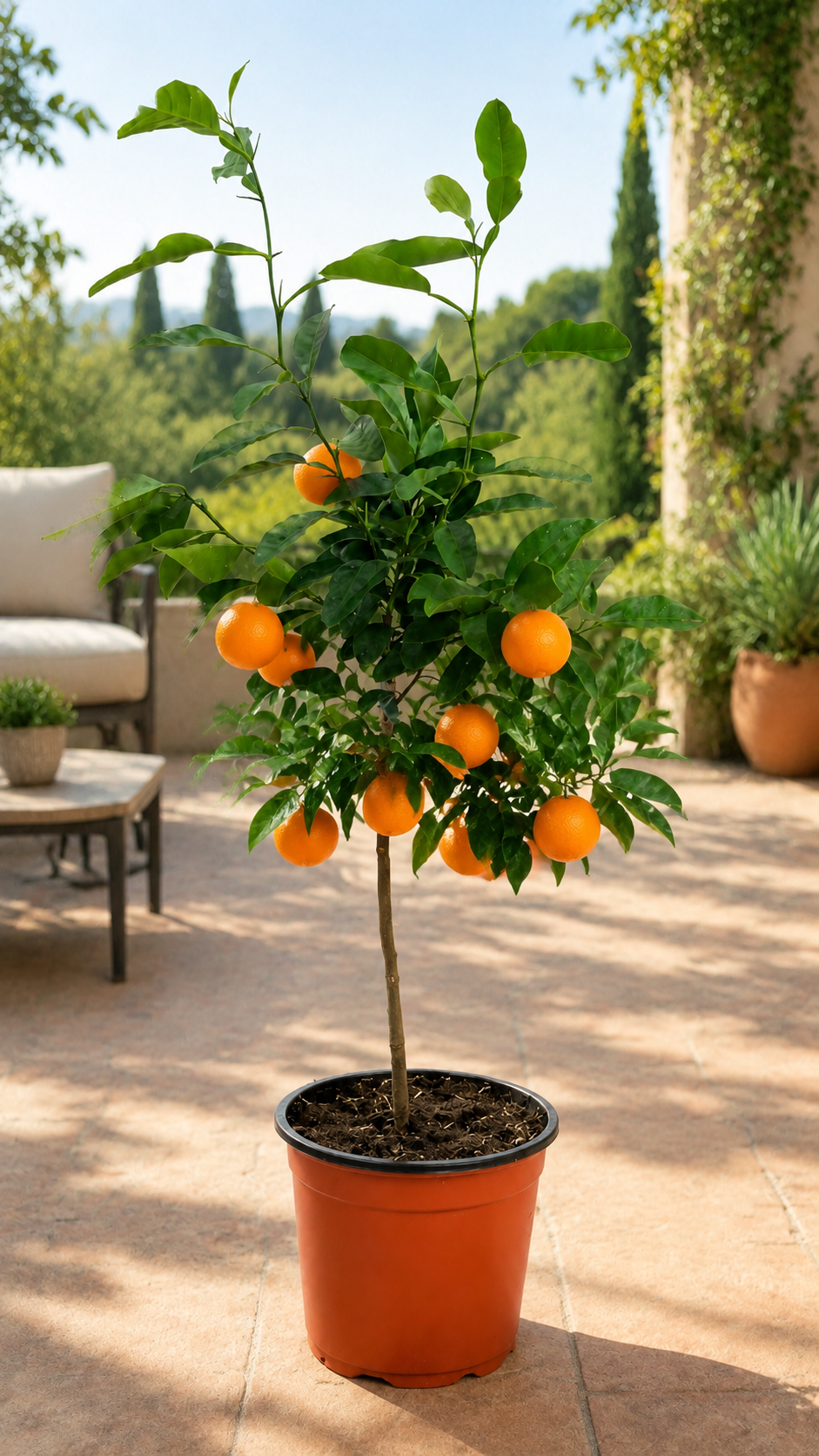 Orangenbaum ‘Navelina’ als Stämmchen ca. 50 cm – Citrus sinensis, mediterrane Zitruspflanze für Balkon und Terrasse