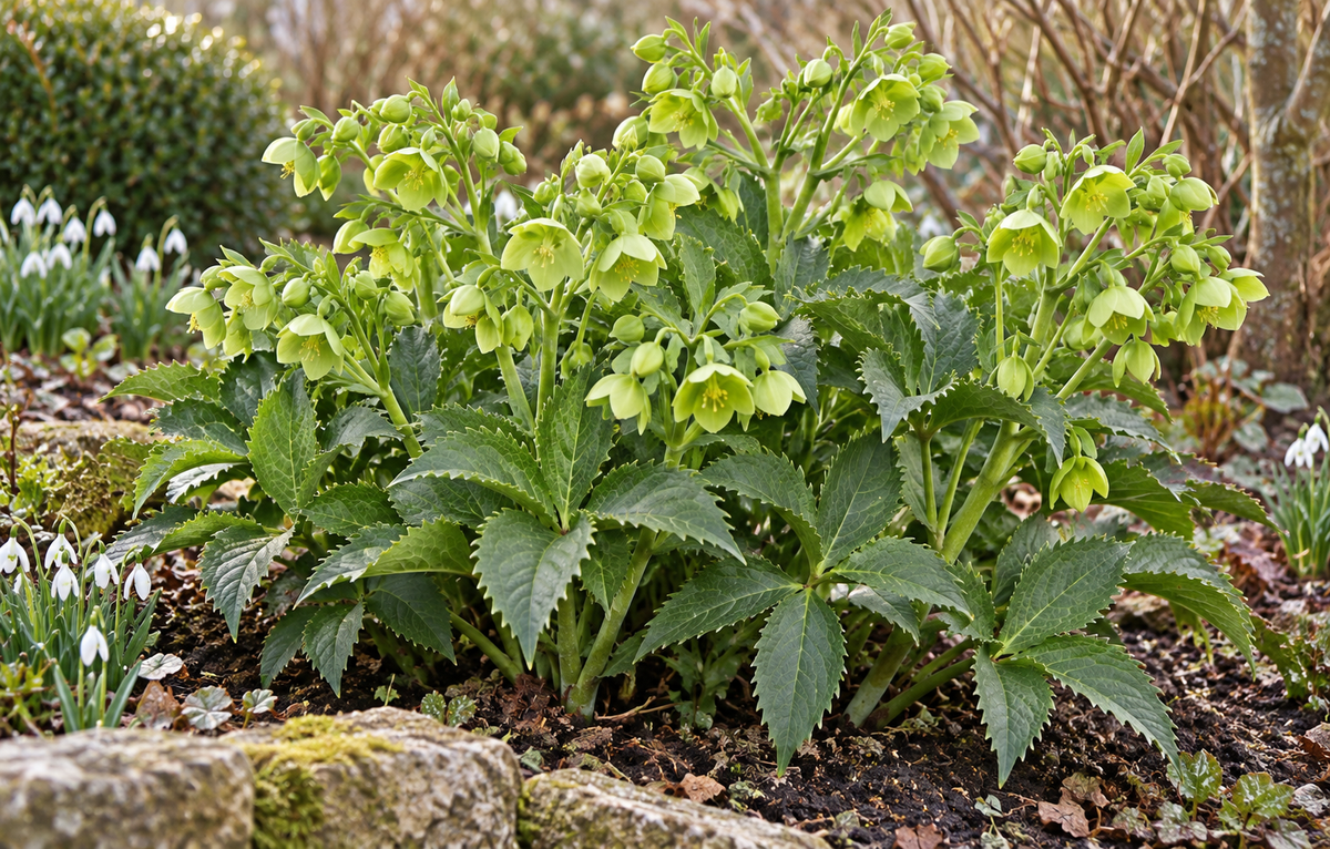 Korsische Nieswurz – Helleborus argutifolius, immergrüne Blütenstaude für Garten & Kübel – 15–20 cm inkl. Topf