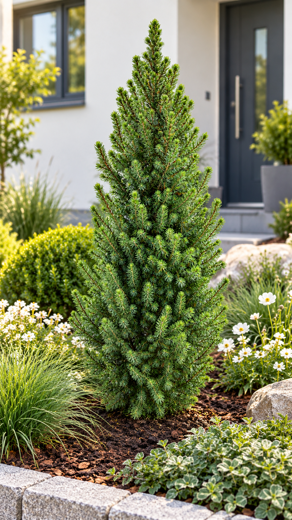 Zuckerhutfichte ‘Conica December’ – Picea glauca, immergrün & winterhart für Garten und Kübel – ca. 120 cm inkl. Topf