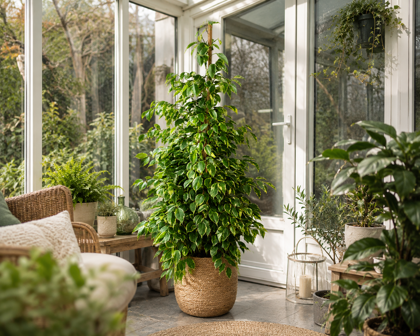 Ficus Benjamina 'Golden King' – Nenáročná pokojová rostlina, čistička vzduchu a poutavá rostlina, 130-150 cm