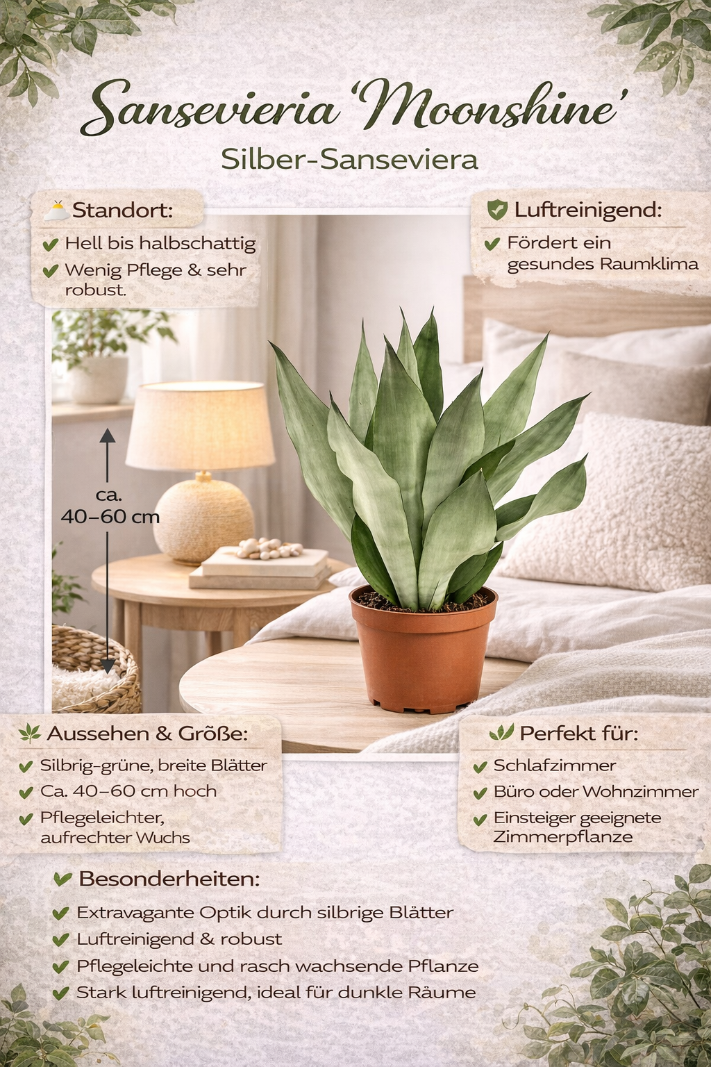 Sansevieria Moonshine ca 50 cm Bogenhanf Zimmerpflanze Schwiegermutterzunge  pflegeleicht luftreinigend