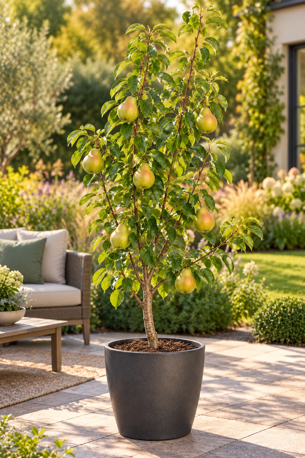 Birnbaum ‘Doyenné du Comice’ – Vereinsdechantsbirne, süße Tafelbirne für den Garten – 100–120 cm inkl. Topf