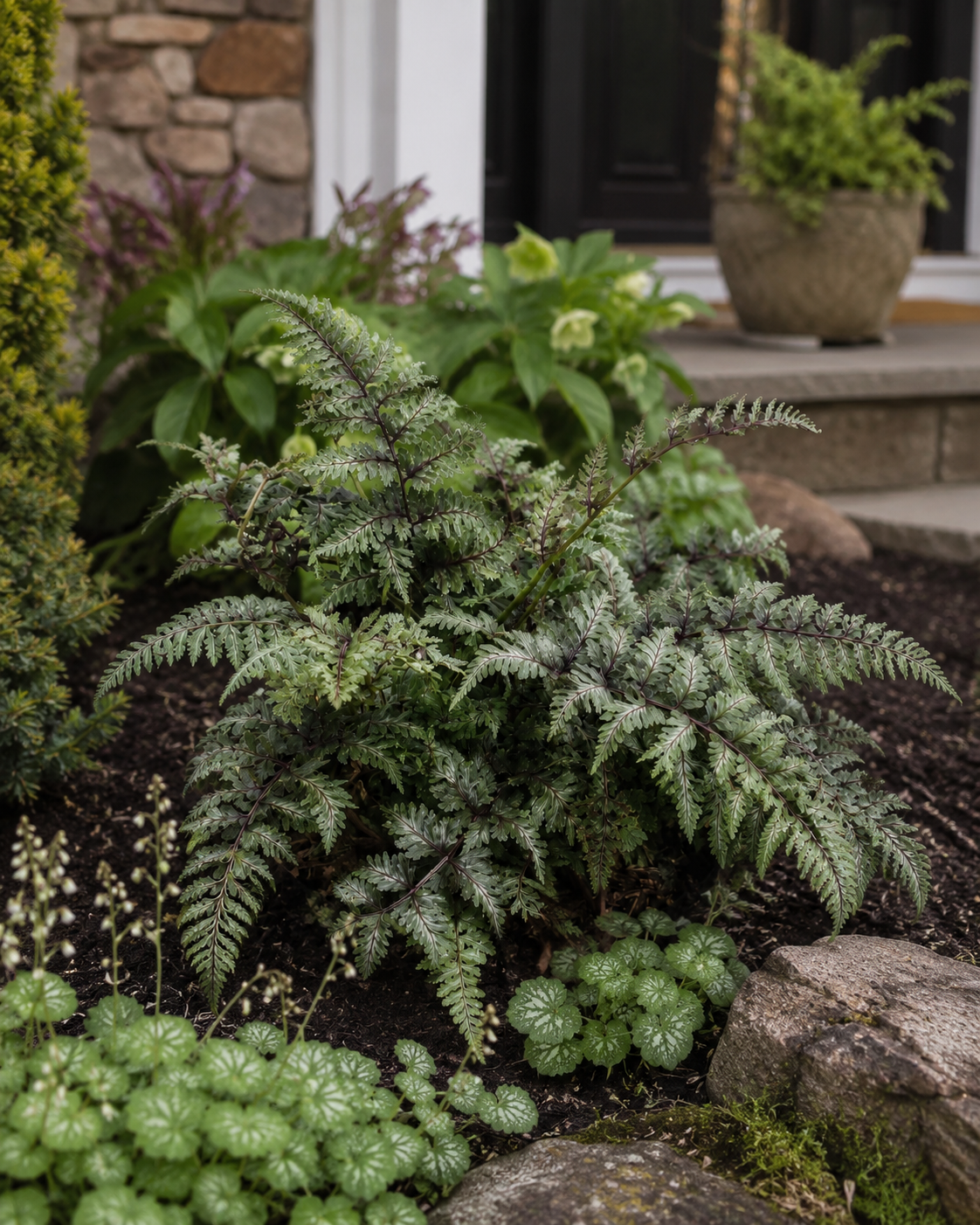 Athyrium niponicum Metallicum – Japanischer Regenbogenfarn | Silberfarn, Zierfarn, winterharte Schattenpflanze im 2L Topf