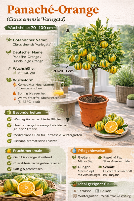 Panaché Orange Baum 70–100 cm – Variegierte Orange Citrus sinensis Variegata – buntlaubiger Orangenbaum Zitruspflanze