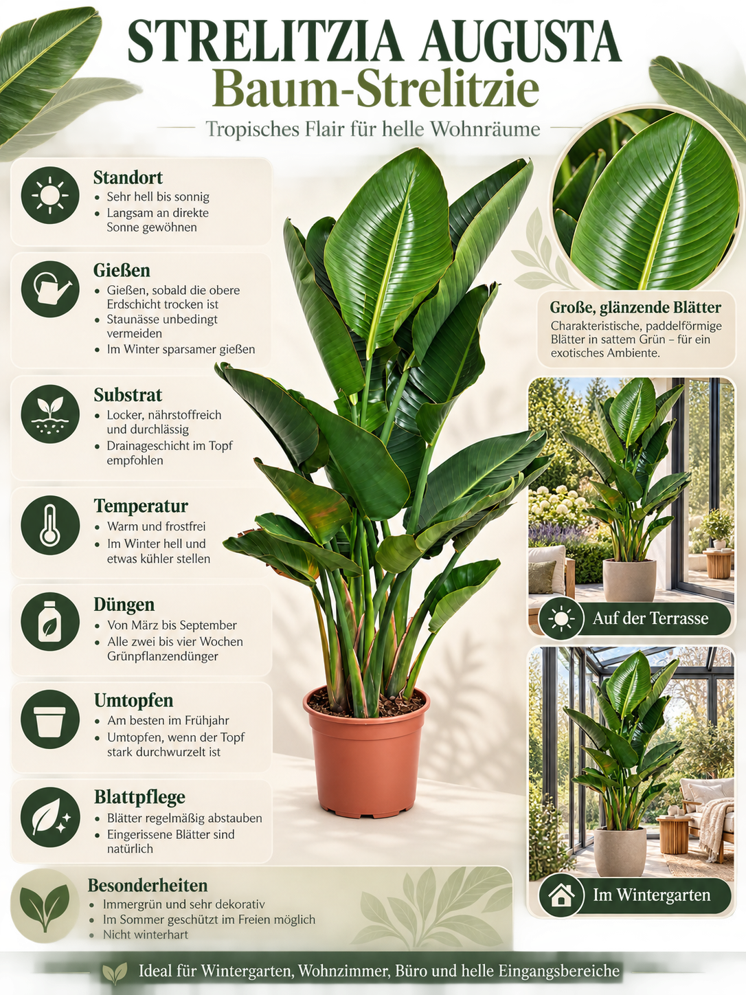 Strelitzia augusta 130–150 cm – Weiße Paradiesvogelblume, große Zimmerpflanze für Wohnzimmer & Wintergarten