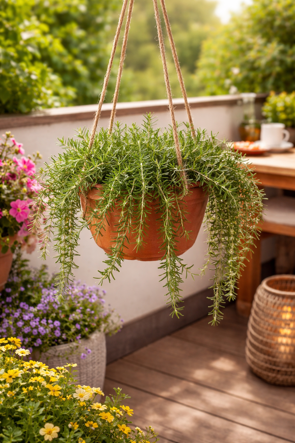 Hängender Rosmarin Prostratus winterhart Kriechrosmarin 3L Topf immergrün aromatische Kräuterpflanze pflegeleicht