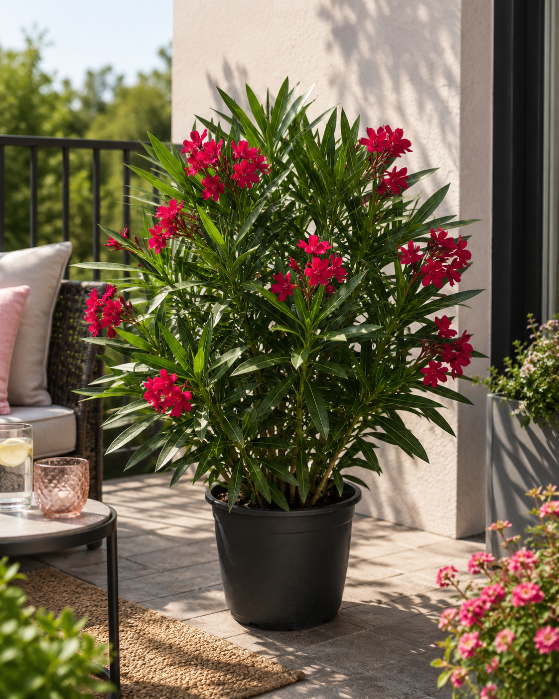 Roter Oleander Nerium oleander Einfachblüte Mediterrane Kübelpflanze Blühstrauch 50–70 cm
