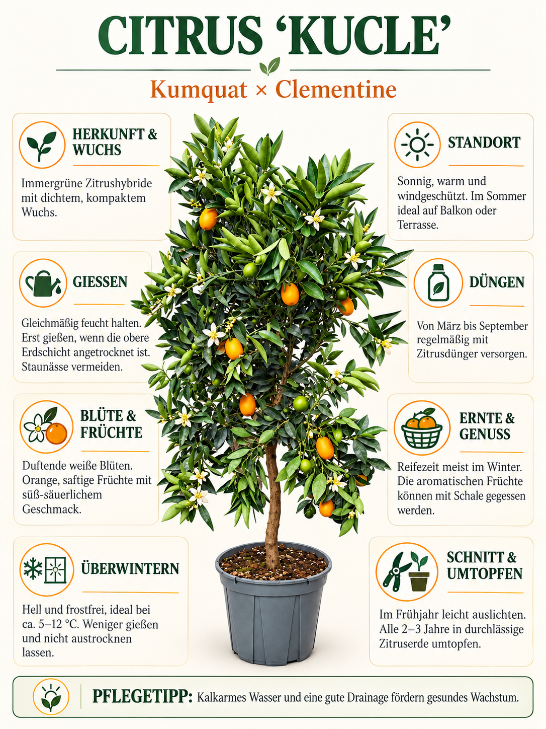 Citrus Kucle ca. 150 cm – Kumquat-Clementine, mediterraner Zitrusbaum für Terrasse & Wintergarten