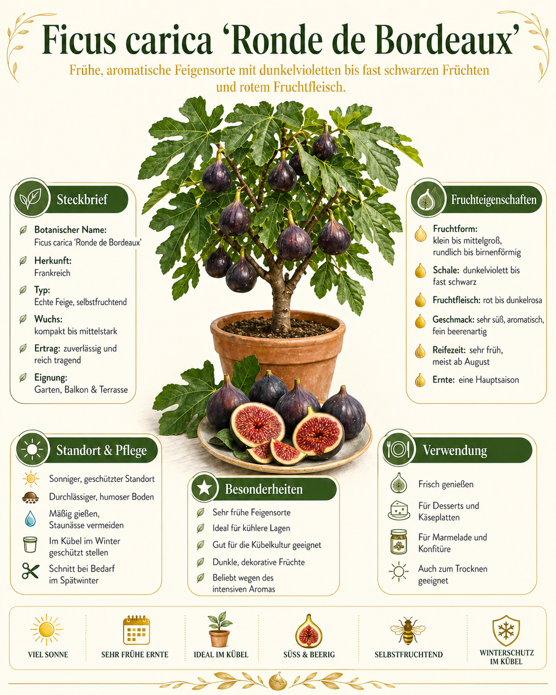 Ficus carica Ronde de Bordeaux Feigenbaum 70–100 cm – Echte Feige winterhart süße Früchte mediterrane Pflanze