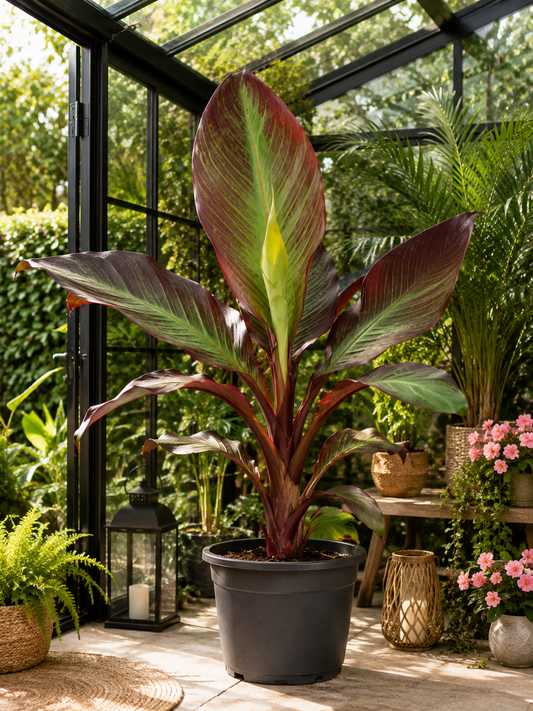 Rote Zierbanane (Ensete ventricosum 'Maurelii') 40–60 cm – Rotblättrige Bananenpflanze | Abessinische Banane | Exotische Kübelpflanze