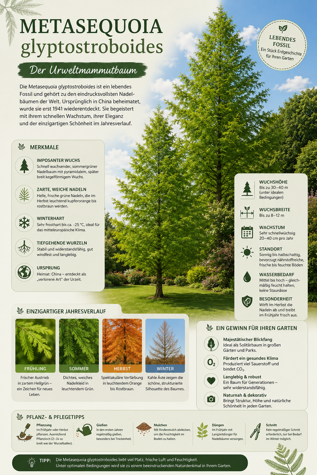 Urweltmammutbaum ca. 100 cm (Metasequoia glyptostroboides) – Winterharter Nadelbaum, schnellwachsender Solitärbaum für Garten & Park