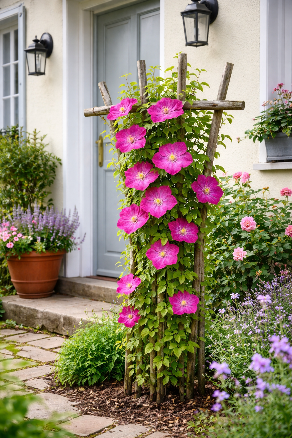 Waldrebe Clematis Ville de Lyon 60–80 cm – Kletterpflanze | Großblumige Clematis, winterhart, Garten & Balkon