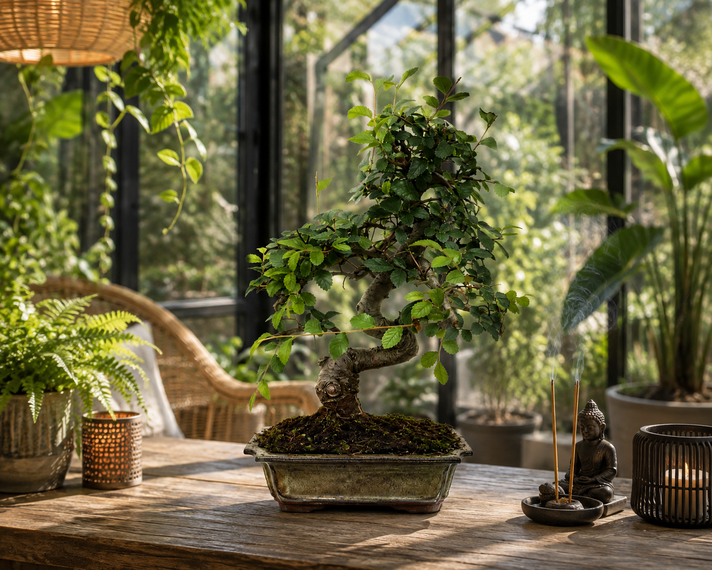 Zelkova parvifolia Bonsai ca. 35 cm – Chinesische Ulme, Indoor Bonsai, 9 Jahre alt inkl. Untersetzer